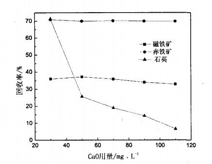 CaO用量對(duì)磁鐵礦、赤鐵礦及石英可浮性的影響