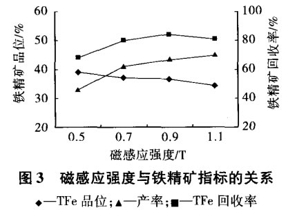 磁感應強度與鐵精礦指標的關系